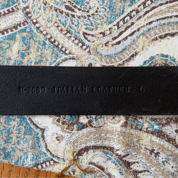 IItalian Leather Belt Mixed Metal Artisan Buckle Black Silver Tone Size L